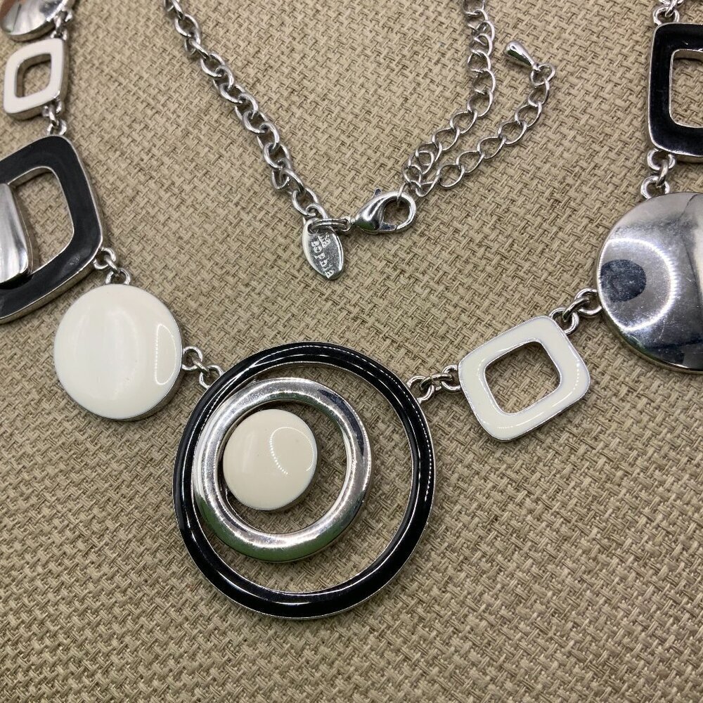 Lia Sophia "My Moon" Geometric Shapes Black White Silver Tone Necklace